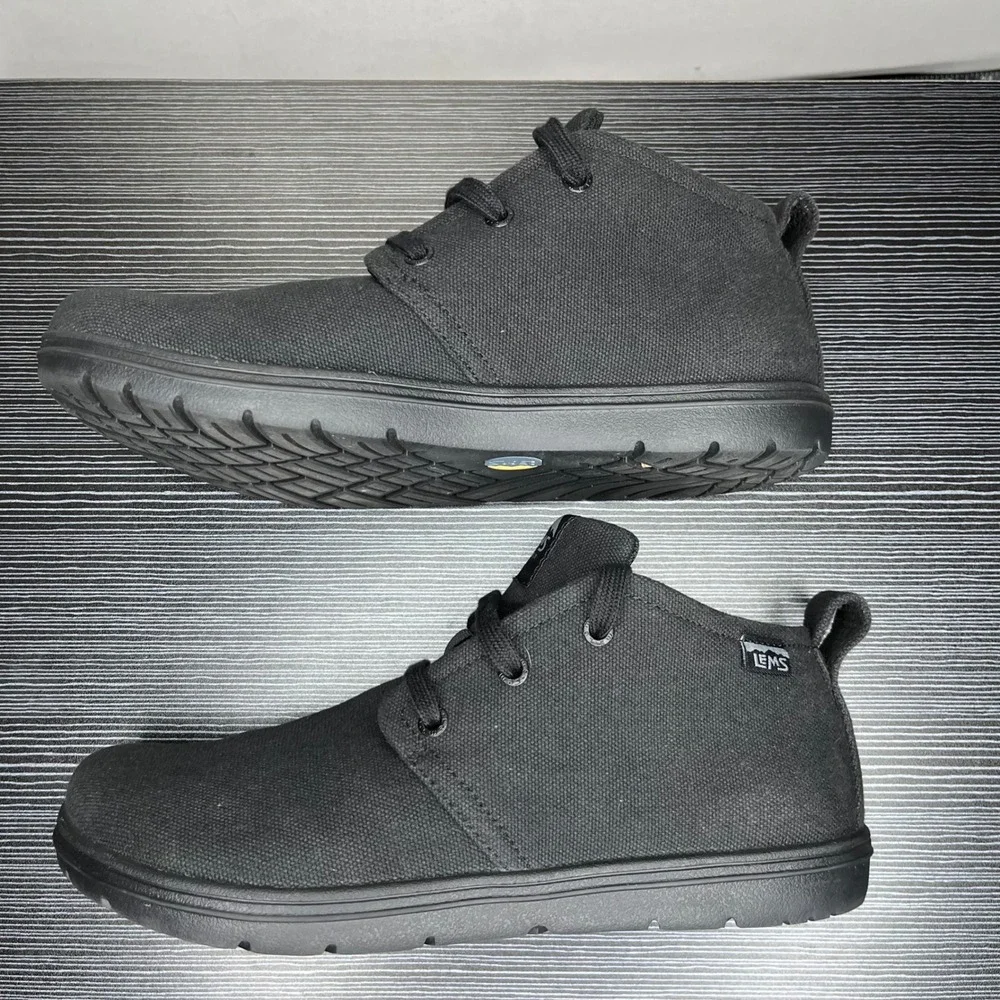 Lems Chukka Canvas Vegan Shoes Mens 8.5 Womens 10 Black Barefoot Zero Drop Boots